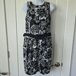 Alex Evenings Black and White Floral Sheath Midi‎ Dress With Pockets